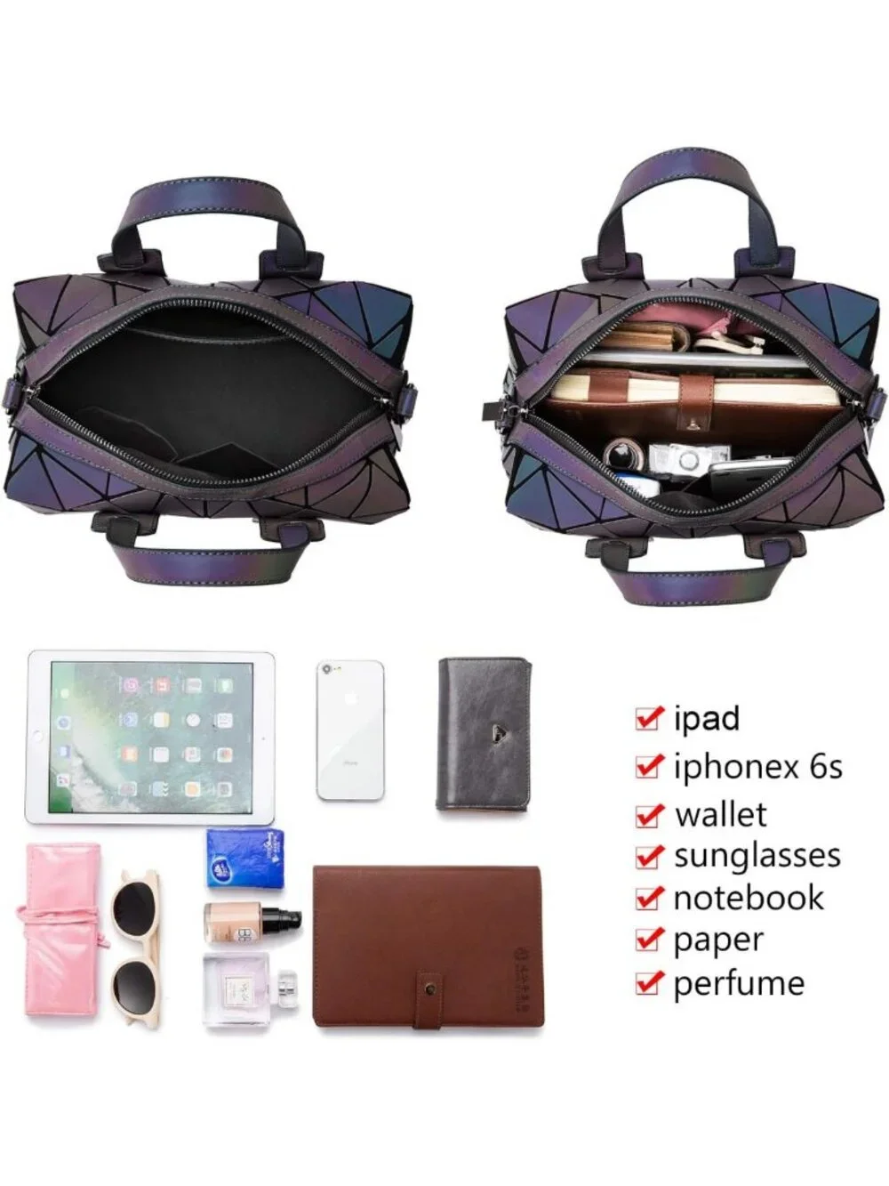 Luminous Geometric Holographic Crossbody Bag & Wallet - Stylish Women's Handbag